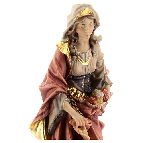 Statue of St. Elizabeth of Hungary with beggar and bread in painted wood from Val Gardena 5