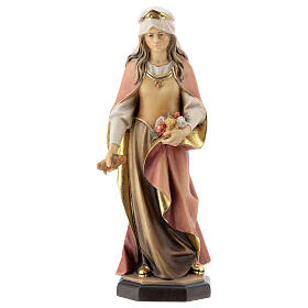 Statue of St. Elizabeth of Hungary with roses and bread in painted wood from Val Gardena