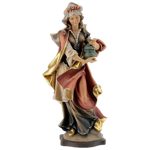 Estatua Santa María Magdalena con recipiente de bálsamos madera pintada Val Gardena 1