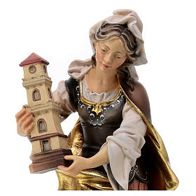 Statue Sainte Barbe de Nicomédie avec tour bois peint Val Gardena