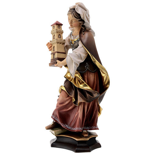 Statue Sainte Barbe de Nicomédie avec tour bois peint Val Gardena 3