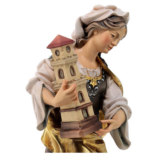 Statue Sainte Barbe de Nicomédie avec tour bois peint Val Gardena 6