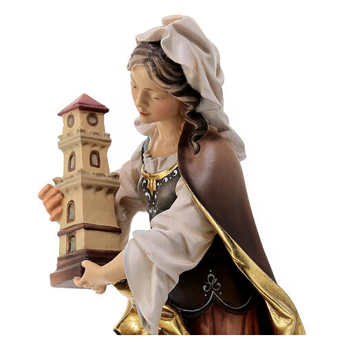 Figura Święta Barbara z Nikomedii z wieżą drewno malowane Val Gardena 4