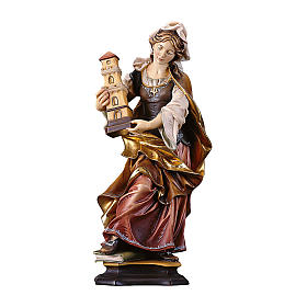 Imagens em Madeira Pintada: Imagem Santa Bárbara de Nicomédia com torre madeira pintada Val Gardena