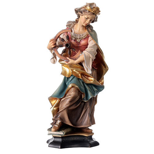 Statua Santa Caterina da Alessandria con ruota legno dipinto Val Gardena 1