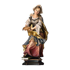 Statue of woman with book in painted wood from Val Gardena