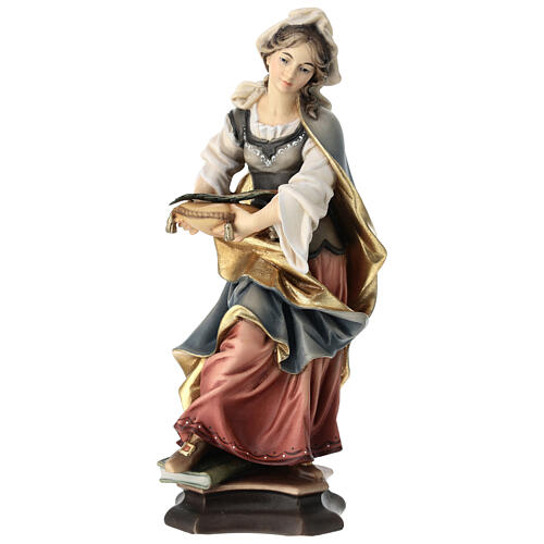 Statue Sainte martyre avec livre et palmier bois peint Val Gardena 1
