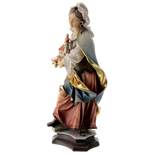 Statue of St. Edwige of Silesia with church in painted wood from Val Gardena 3