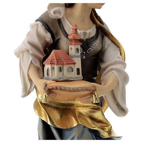 Statue of St. Edwige of Silesia with church in painted wood from Val Gardena 4