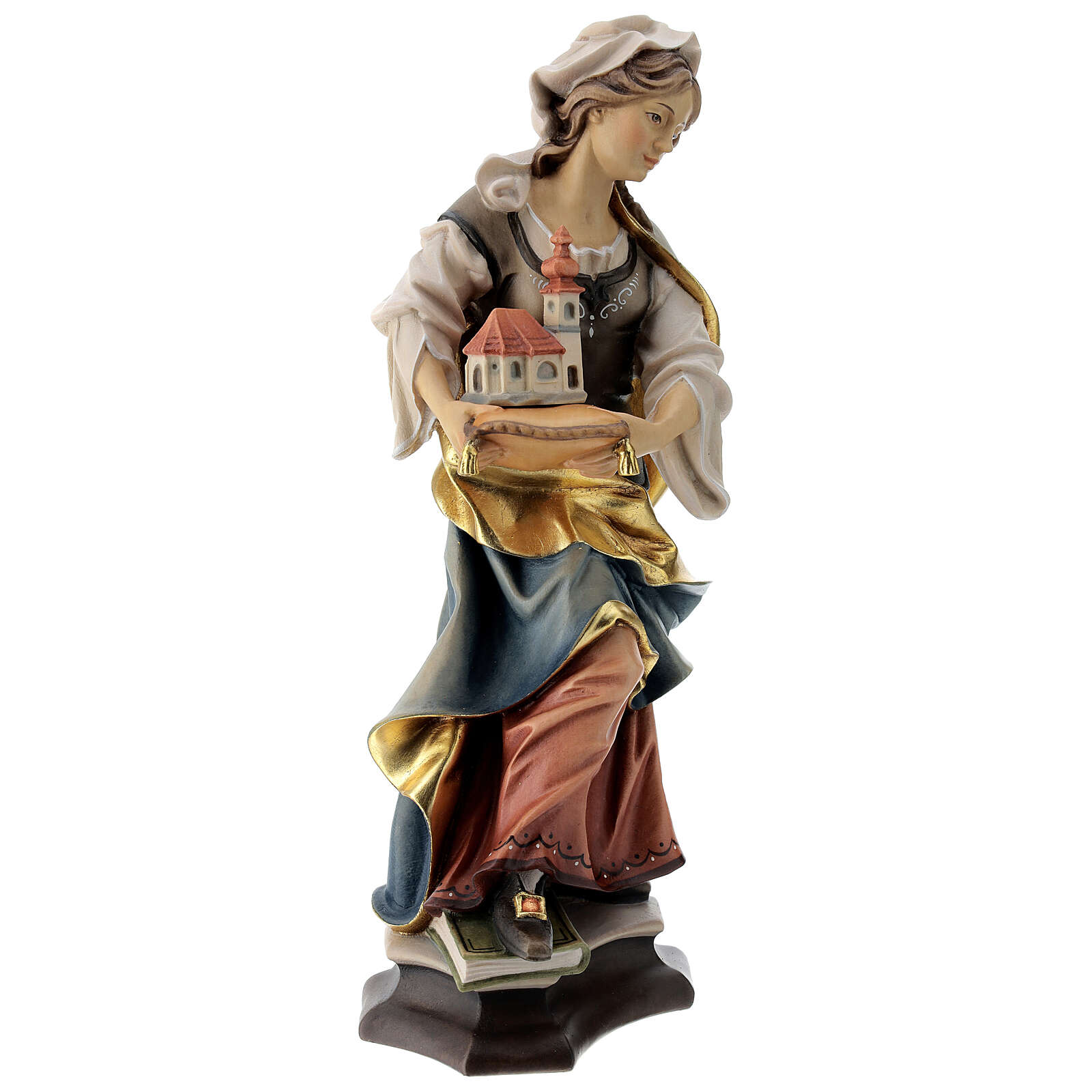 Statue Sainte Edwige de Silésie avec église bois peint Val vente en