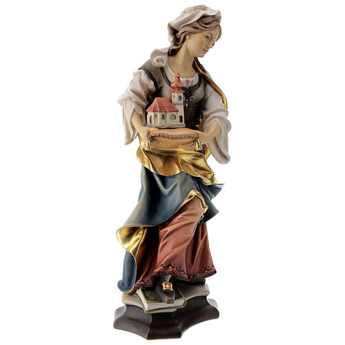 Statua Santa Edwige da Slesia con chiesa legno dipinto Val Gardena 5