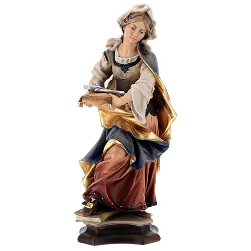 Statue of St. Apollonia of Alexandria with tooth in painted wood from Val Gardena 1