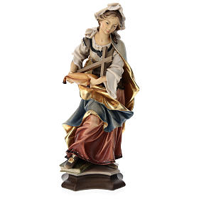 Estatua Santa Margarita de Antioquía con cruz madera pintada Val Gardena