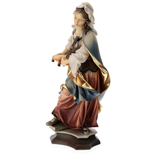 Statua Santa Margherita da Antiochia con croce legno dipinto Val Gardena 3