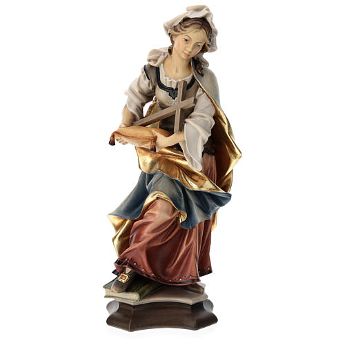 Imagem Santa Margarida de Antioquia com cruz madeira pintada Val Gardena 1