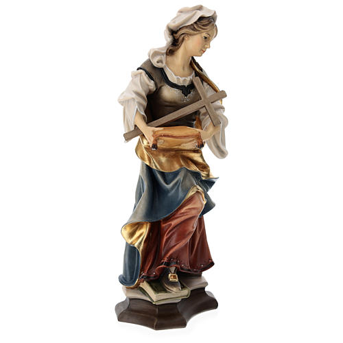 Imagem Santa Margarida de Antioquia com cruz madeira pintada Val Gardena 4