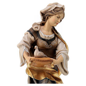 Statua Santa Giulia da Corsica con colomba legno dipinto Val Gardena