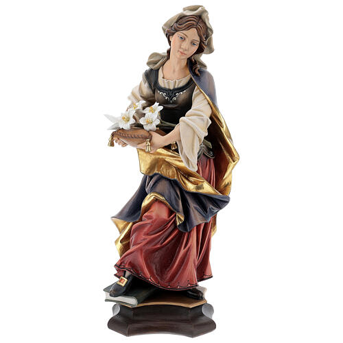Statue Sainte Sylvie avec lys bois peint Val Gardena 1