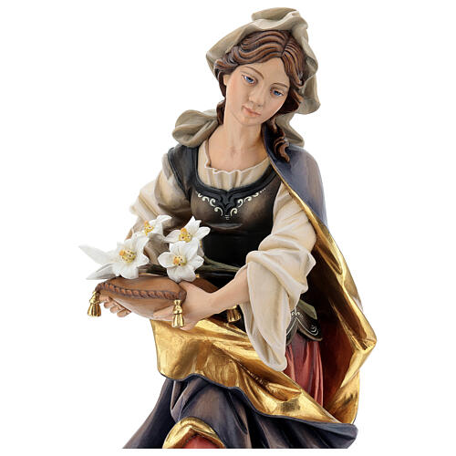 Statue Sainte Sylvie avec lys bois peint Val Gardena 2