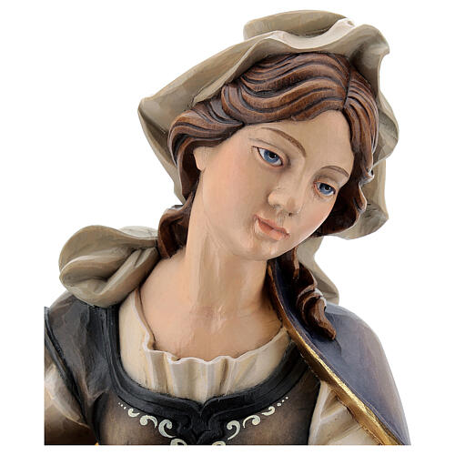 Statue Sainte Sylvie avec lys bois peint Val Gardena 3