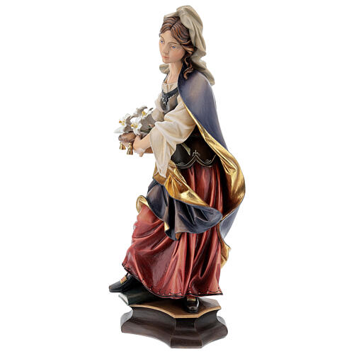 Statue Sainte Sylvie avec lys bois peint Val Gardena 4