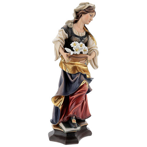 Statue Sainte Sylvie avec lys bois peint Val Gardena 6