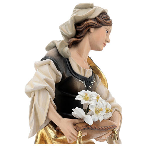 Statue Sainte Sylvie avec lys bois peint Val Gardena 8