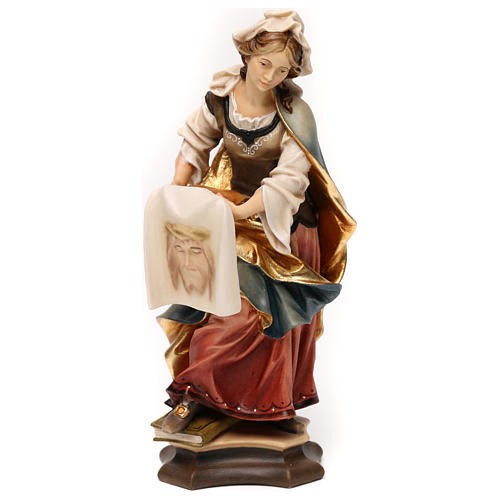 Statua Santa Veronica da Gerusalemme con sudario legno dipinto Val Gardena 1
