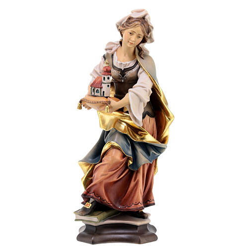 Statue of St. Adelaide of Burgundy with church in painted wood from Val Gardena 1
