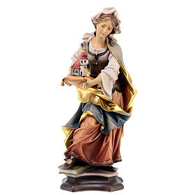 Statue Sainte Adélaïde de Bourgogne avec église bois peint Val Gardena