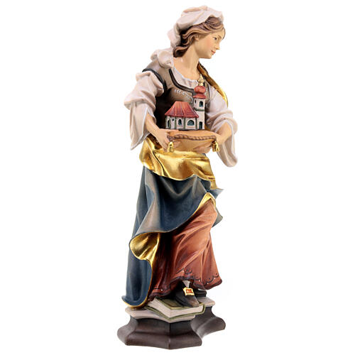 Statua Santa Adelaide da Borgogna con chiesa legno dipinto Val Gardena 4
