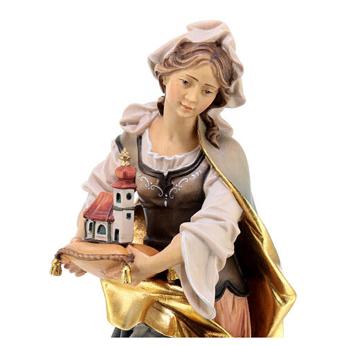 Figura Święta Adelajda z Burgundii z kościołem drewno malowane Val Gardena 2