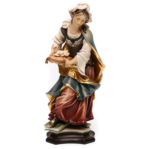 Statue Hl. Agnes von Rom mit Lamm bemalten Grödnertal Holz 1