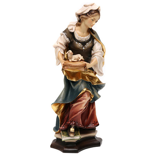 Statue Hl. Agnes von Rom mit Lamm bemalten Grödnertal Holz 4