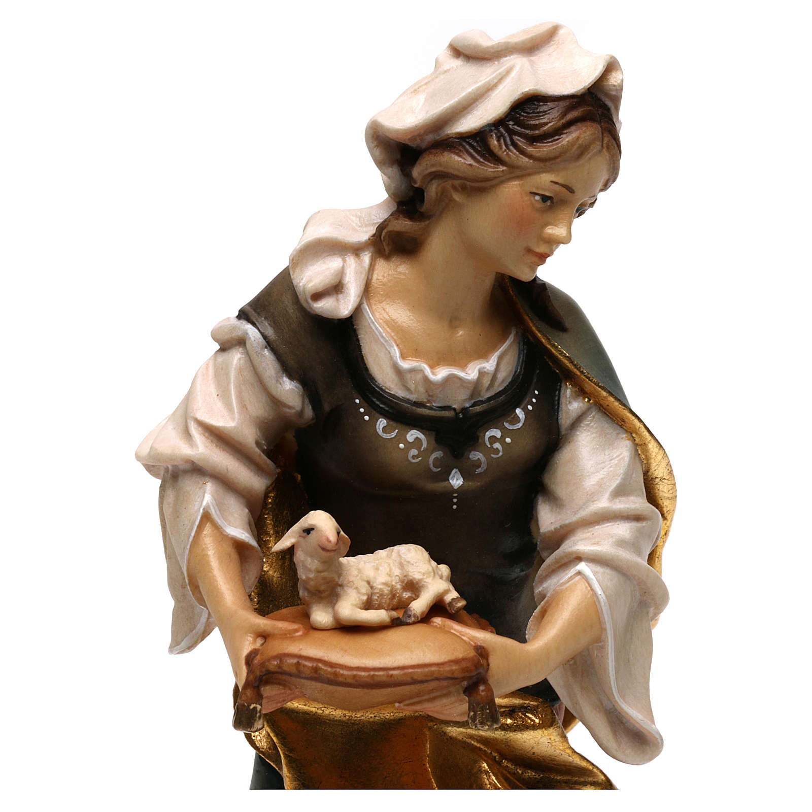 Statua Santa Agnese da Roma con agnello legno dipinto Val Gardena