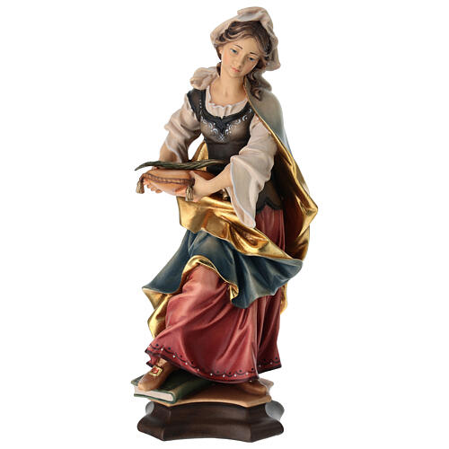 Statua Santa Claudia con palma legno dipinto Val Gardena 1