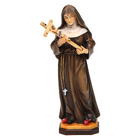 Statue of St. Rita of Cascia with cross in painted wood from Val Gardena