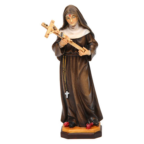 Statue Sainte Rita de Cascia avec Crucifix bois peint Val Gardena. 1
