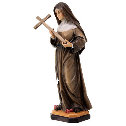 Statue Sainte Monique de Thagaste avec croix bois peint Val Gardena 3