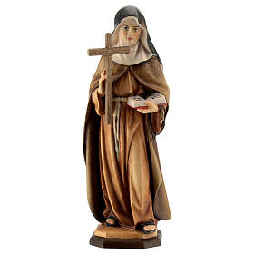 Estatua Santa Angela de Foligno con cruz madera pintada Val Gardena