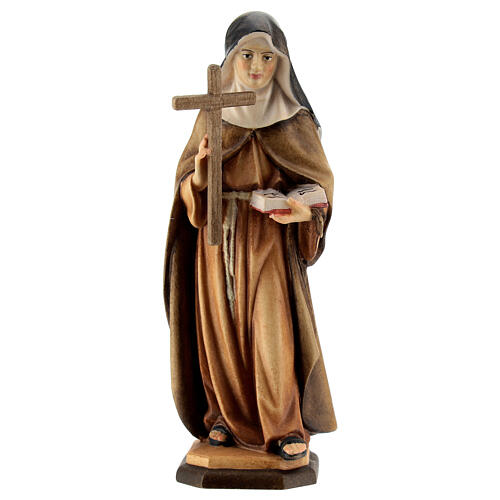 Statue Ste Angèle de Foligno avec croix bois peint Val Gardena 1