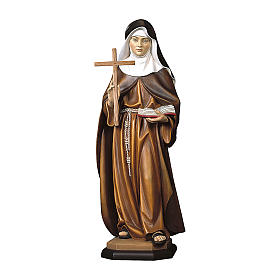 Statue Ste Françoise Schervier avec croix bois peint Val Gardena