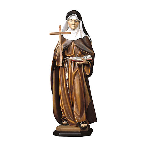 Statue Ste Françoise Schervier avec croix bois peint Val Gardena 1