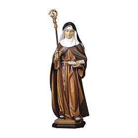 Statue Hl. Aldegundis von Maubeuge mit Stab bemalten Grödnertal Holz