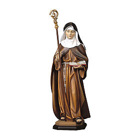 Statua Santa Adelgunde da Maubeuge con pastorale legno dipinto Val Gardena