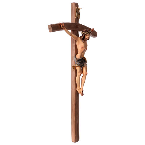 Crucifix in wood, curved cross and blue garment, Val Gardena 3