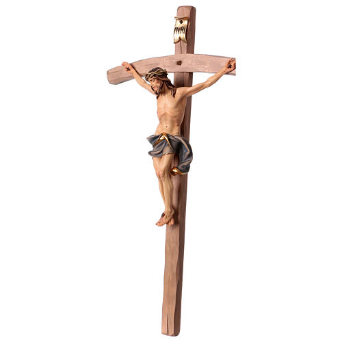 Crucifix in wood, curved cross and blue garment, Val Gardena 4