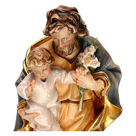 Saint Joseph holding Baby Jesus and lily in Valgardena wood