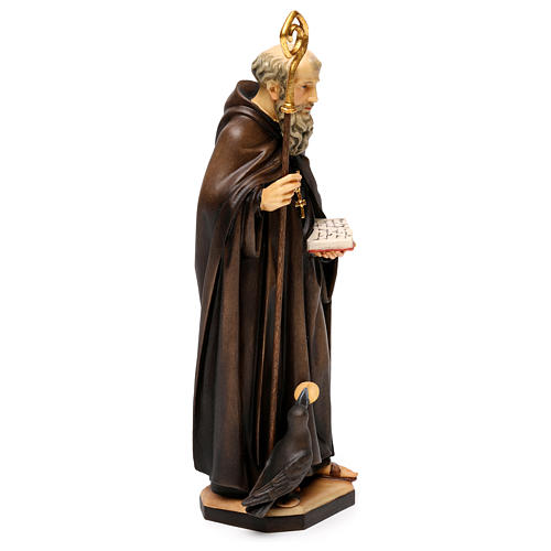 St. Benedict of Norcia with crow and bread statue in wood, Val Gardena 4