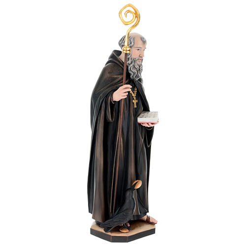 San Benito de Nursia con cuervo y pan madera Val Gardena 7